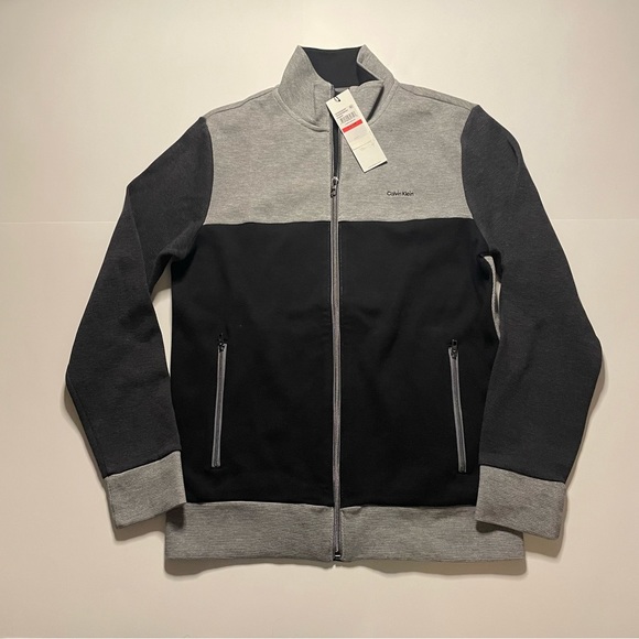 NWT Calvin Klein Mens XS Gray And Black Zip Up Lightweight Sweater New With Tags
